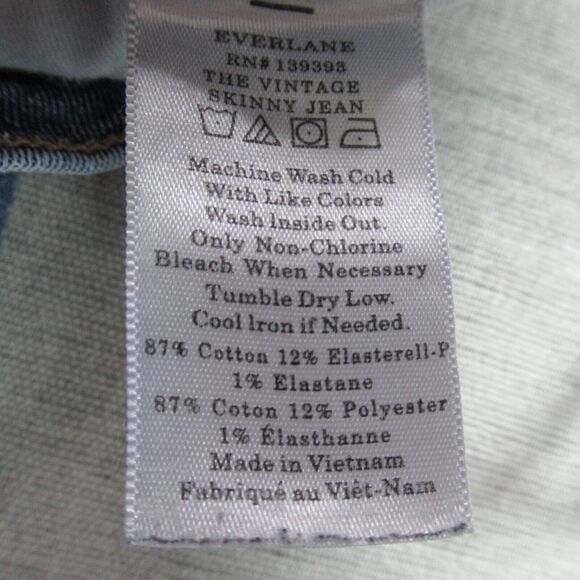 Everlane Jeans Womens 32 Ankle Blue The Vintage Skinny Button Fly Denim Raw Hem - Picture 11 of 11